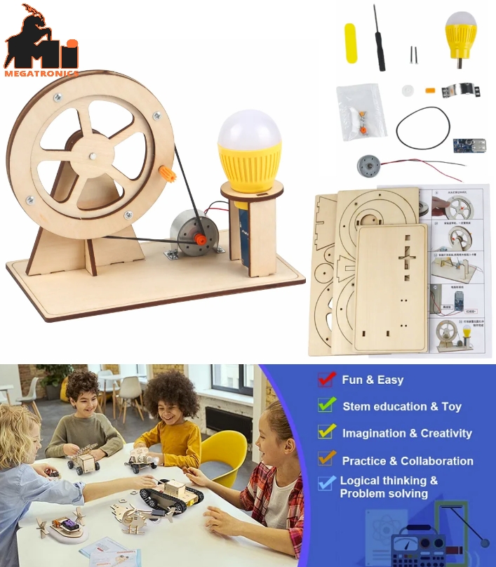 Wooden Hand Generator Kids Science STEM DIY Technology STEAM Physics Kit Educati