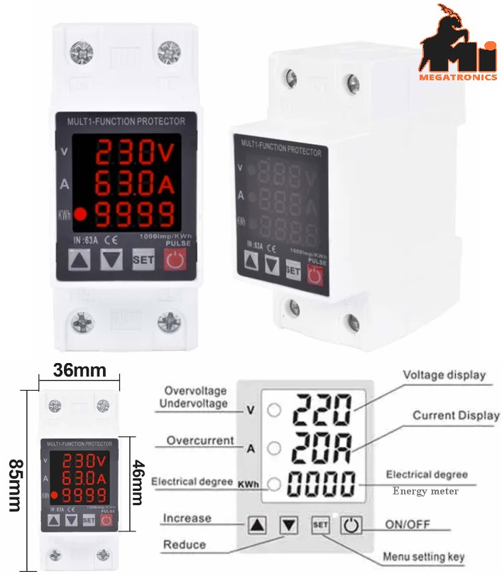 220V 63A multifunction overcurrent undervoltage Energy meter protector self-rese