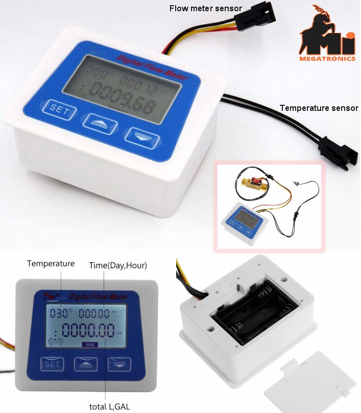Digital Flow Meter Water Flowmeter Temperature Time Record LCD controller