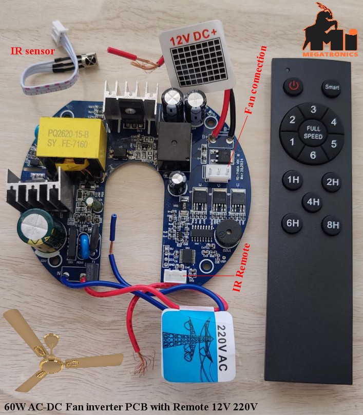 12V 220V Ceiling Fan Circuit 60W PCB AC-DC Solar Fan Kit with Remote bldc contro