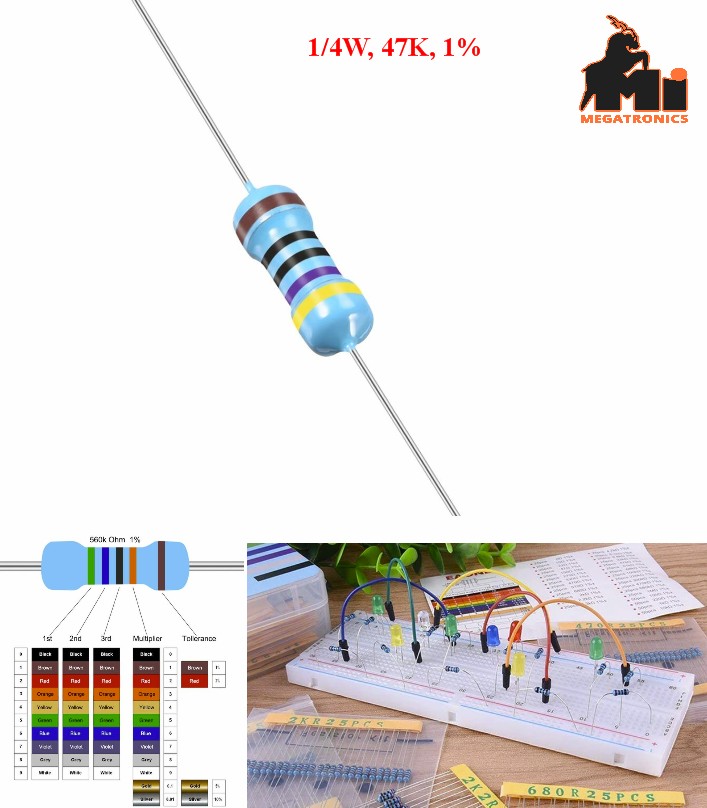 47KO 47 kilo ohm  1% 1/4W 5 Color Ring Metal film Resistor