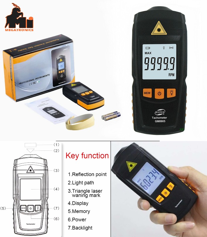 GM8905 Tachometer RPM meter non-contact LASER Portable Digital Tachometer Data H