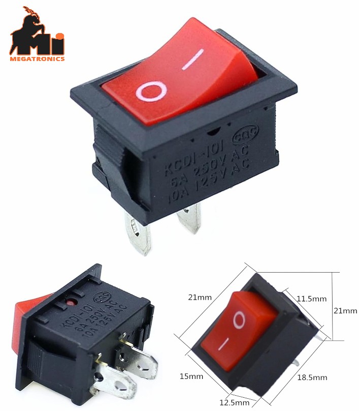 KCD1-101 power On Off Switch 15*21mm 2pin  5V 12V 250V 10A  Rocker Switch