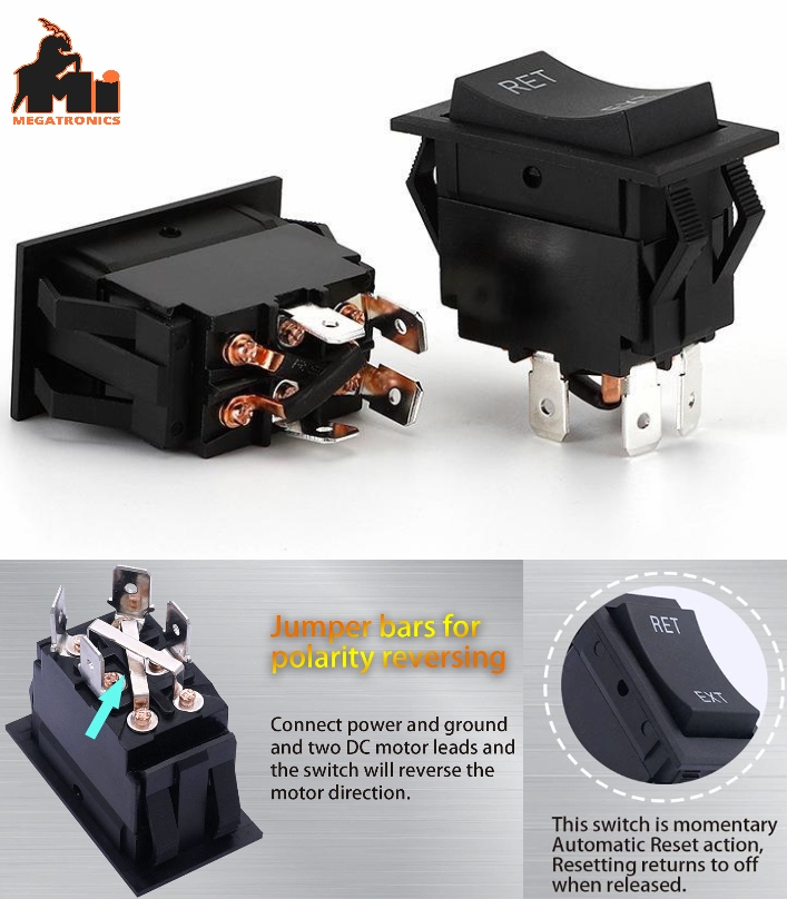 KCD2-7-223B Reverse Polarity Rocker Switch Momentary toggle Motor Control 30A DP