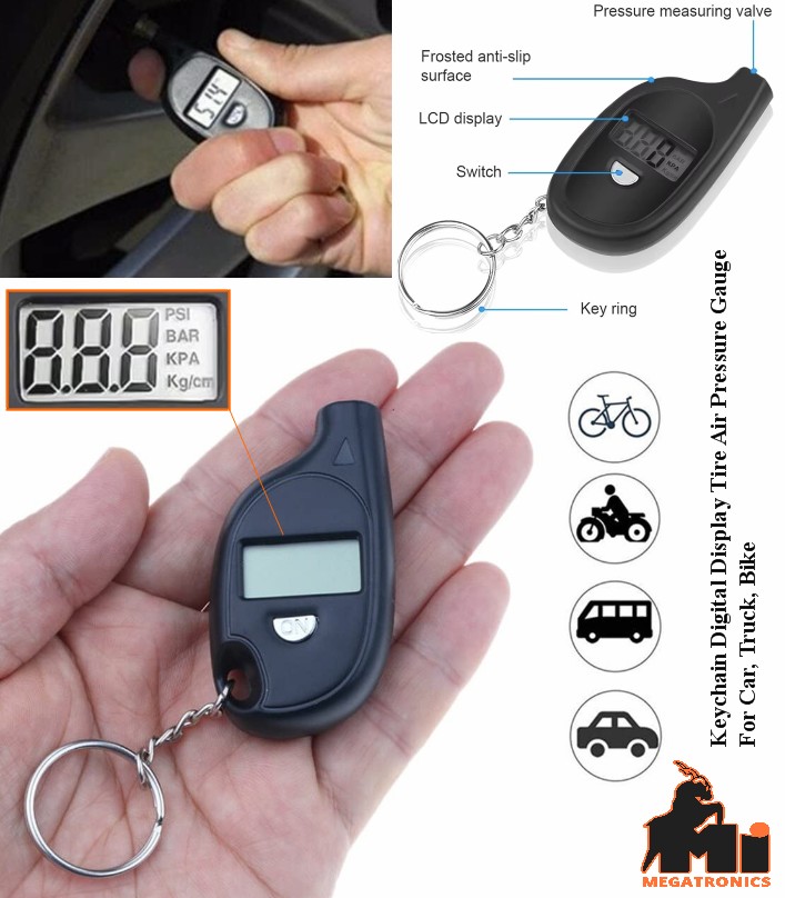 Keychain Mini LCD Digital Tire Tyre Air Pressure Gauge Compatible with Car Auto 