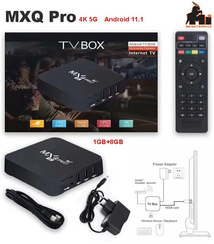original 1GB+8GB MXQ Pro 4K 5G 2.4g wifi Android 11.1 TV box smart TV Television