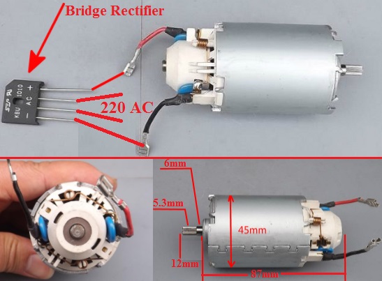 220V AC rectifier DC motor 300W high speed 