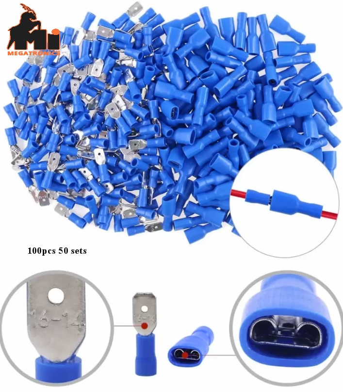 50pcs 50 pairs Blue Insulated Wire Cable Connector male female thimble terminal 