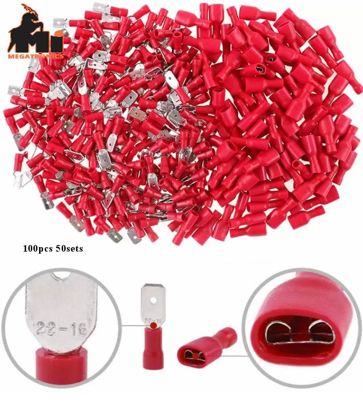 50pcs 50pairs Red Insulated Wire Cable Connector male female thimble terminal bl