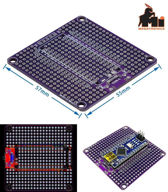 Protoboard for Arduino Nano prototype pcb board type c bootloader board