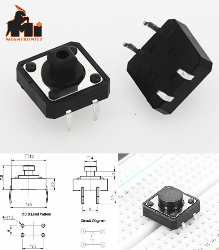 Tactile switch Momentary Push Button Switch 12mm Square 12x12x7