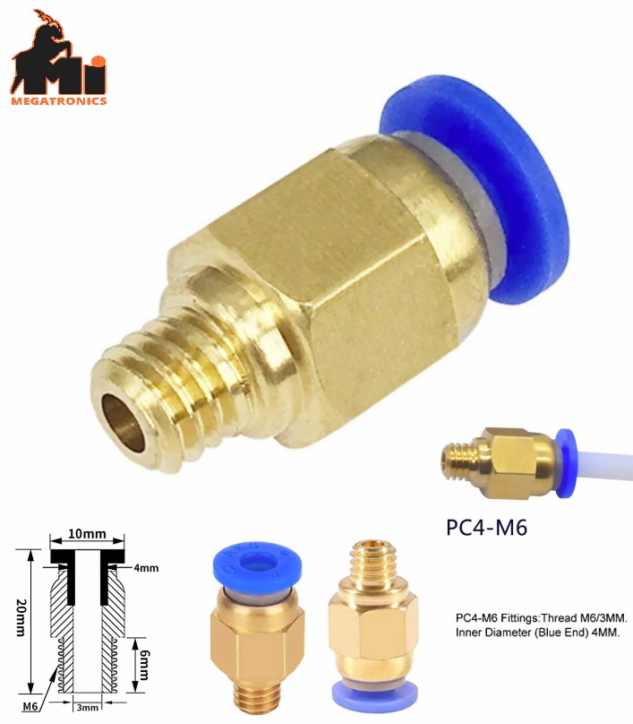 PC4-M6 Coupler Straight Pneumatic Push in 3D printer Hotend Connection