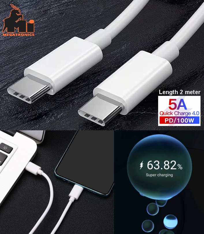 PD USB-C to USB-C cable type c to type c 5A 100W 2 meter charging data wire USB 