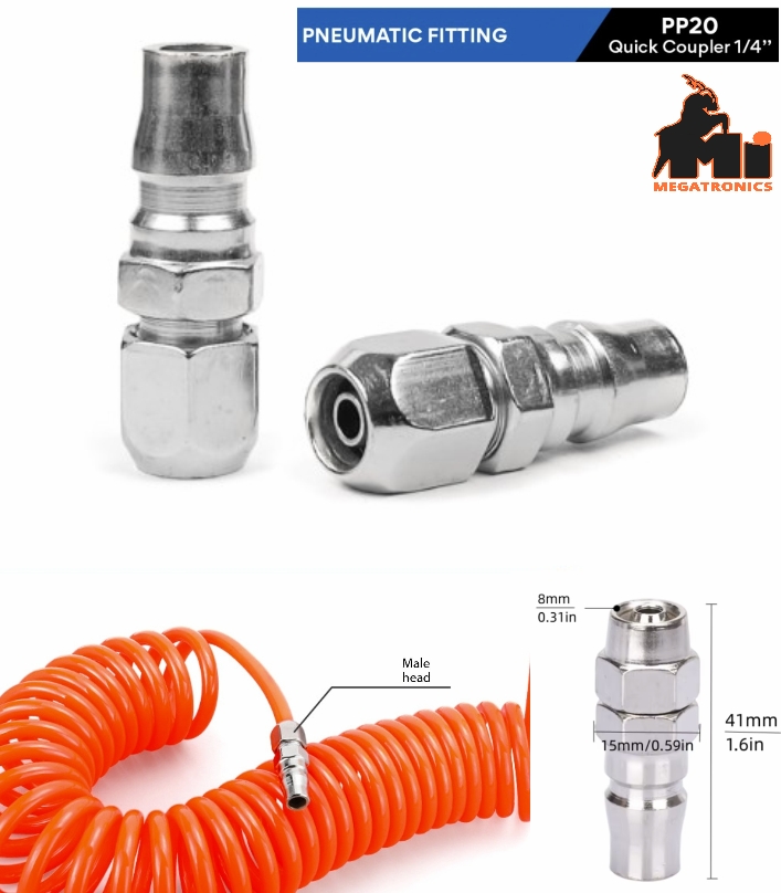 PP20 Quick Coupler Male Connector Air water Hose PU Air pipe plug C-Type Self-Lo