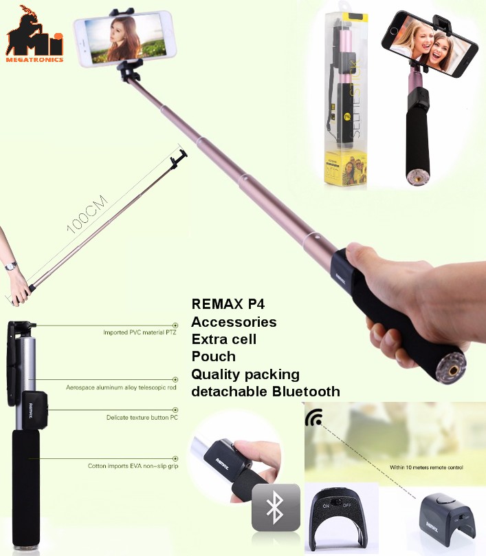 REMAX P4 Bluetooth Universal Device Holder Selfie Stick All IOS Android Phones D