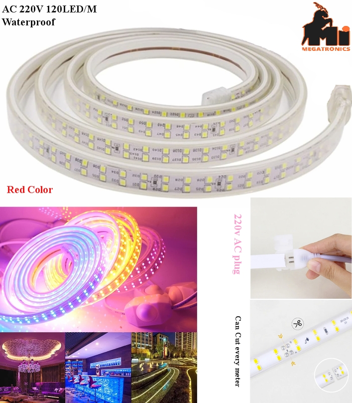 Red waterproof 220V 2835 Led Strip Light 120LED/m Double Row Flexible ribbon 1M 
