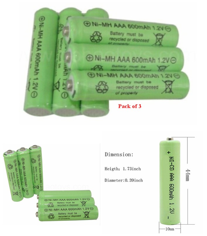 3x AAA NiCd 600mAh 1.2v Rechargeable Battery