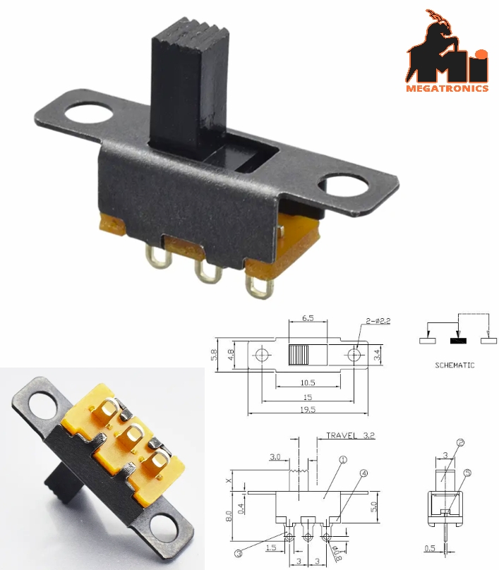 SS12F15G4 SS-12F15 Toggle Vertical Slide Switch 1P2T 3 SPDT Latching