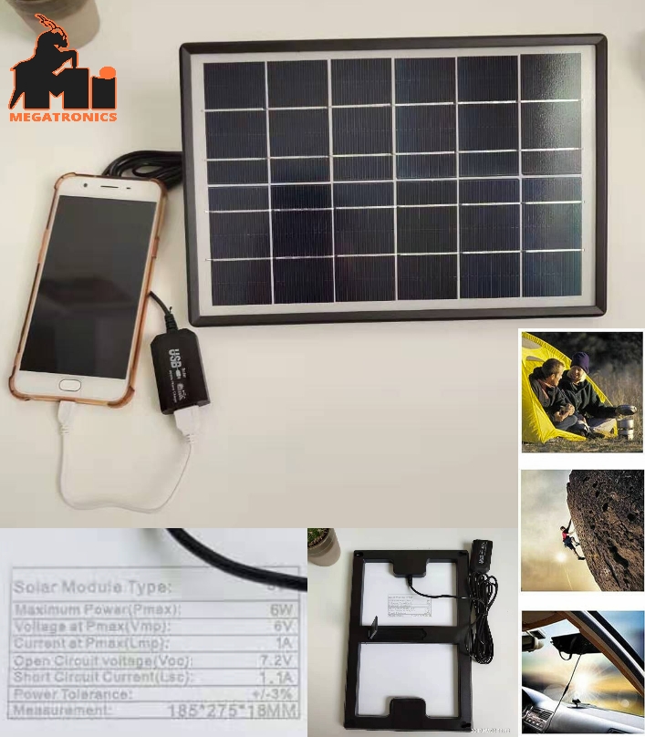 6W 6V Solar panel regulated 5V USB phone Battery Charger waterproof hiking trave