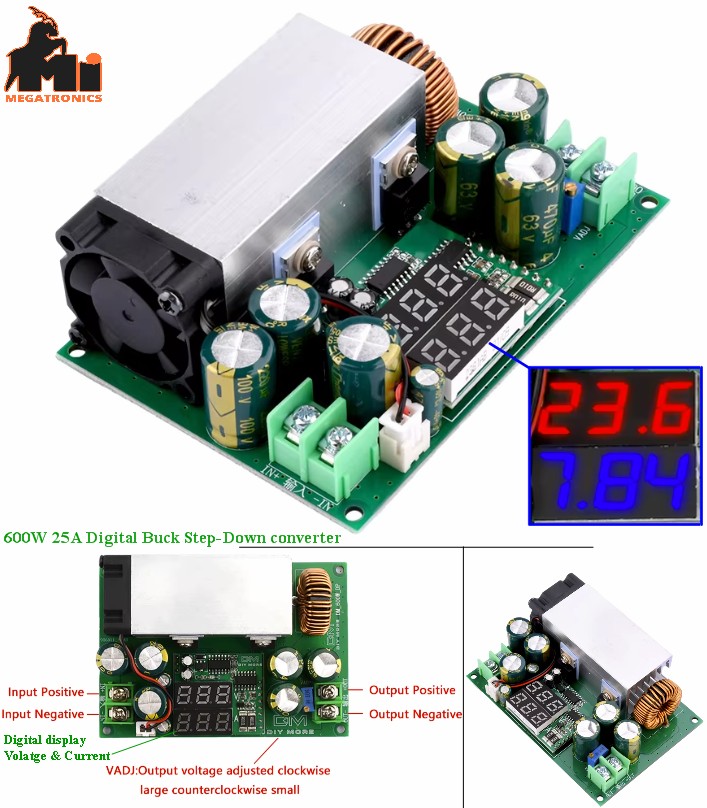 600W 25A Adjustable High Power Digital Display Step Down Buck Converter 2.5V-50V