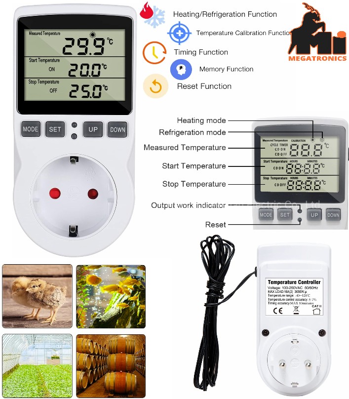 220V Thermostat Temperature Controller Socket with Timer Switch Smart Sensor Out