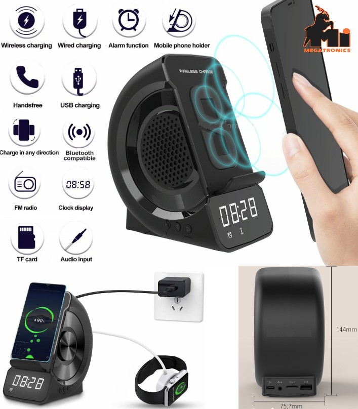WD-200 3in1 Wireless Charger Bluetooth Speaker Digital LED Display Alarm Clock R