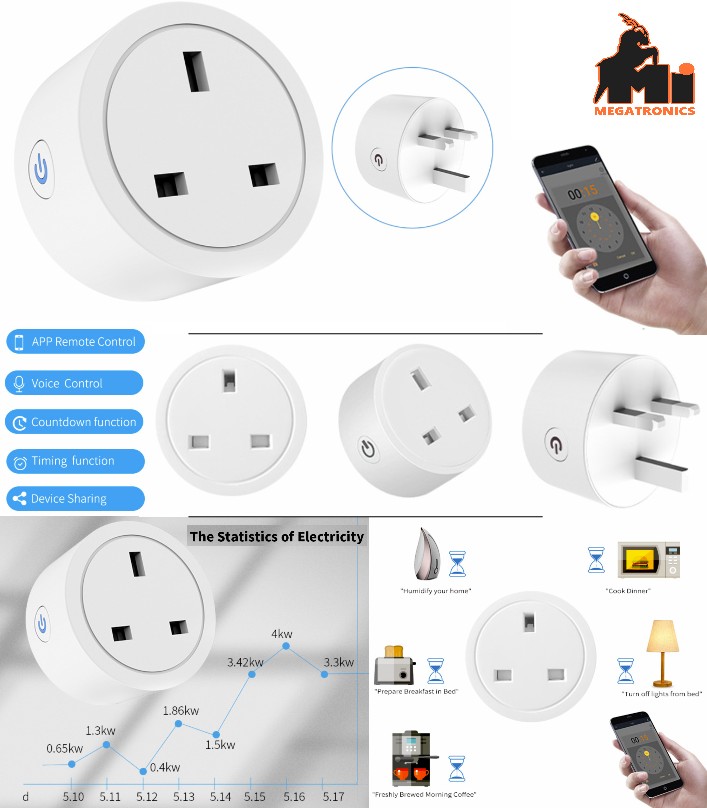 Tuya wifi smart socket switch 16A with power metering AI voice alexa mobile phon