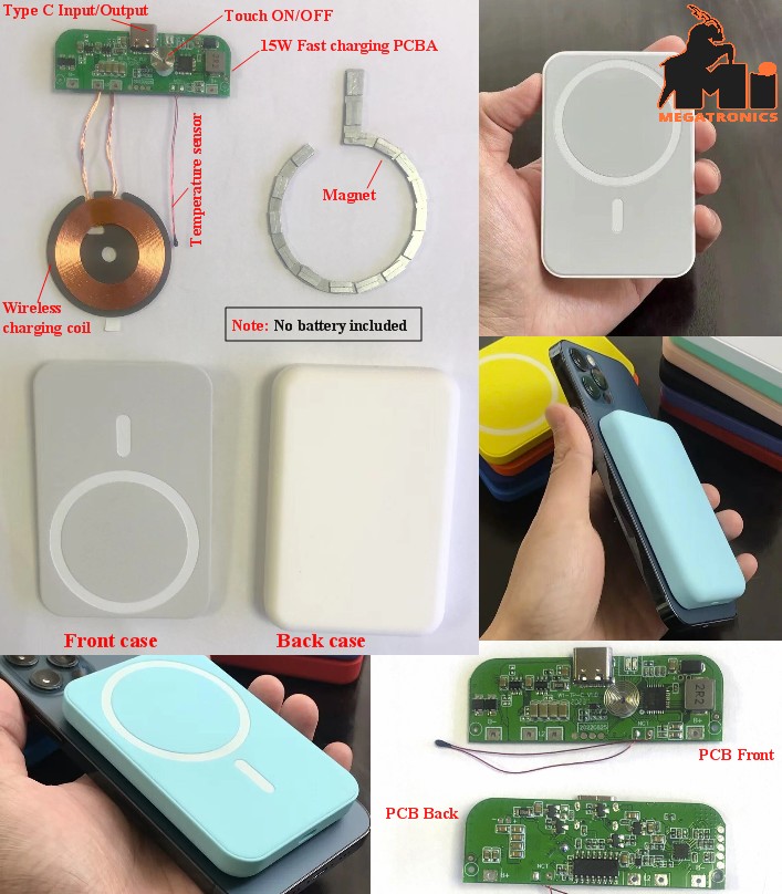 Premium type C 15W fast wireless charging Magnetic power bank case with PCBA