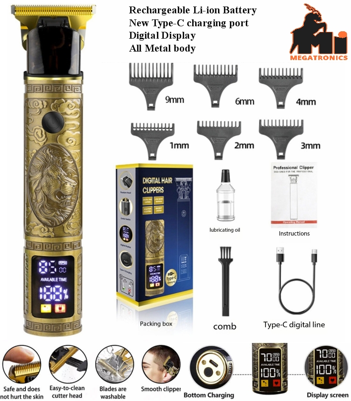 HQ Metal body type C Professional LCD Rechargeable Shaver hair trimmer YYT-076 d